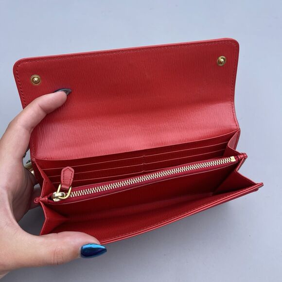 Prada Red Nylon And Leather Triangle Logo Long Wallet Complete Set - Picture 10 of 16